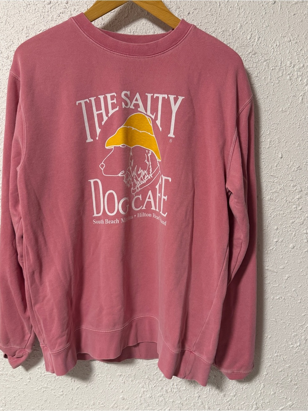 The Salty Dog Cafe Crewneck Sweatshirt - Dusty Rose with Yellow Graphic medium